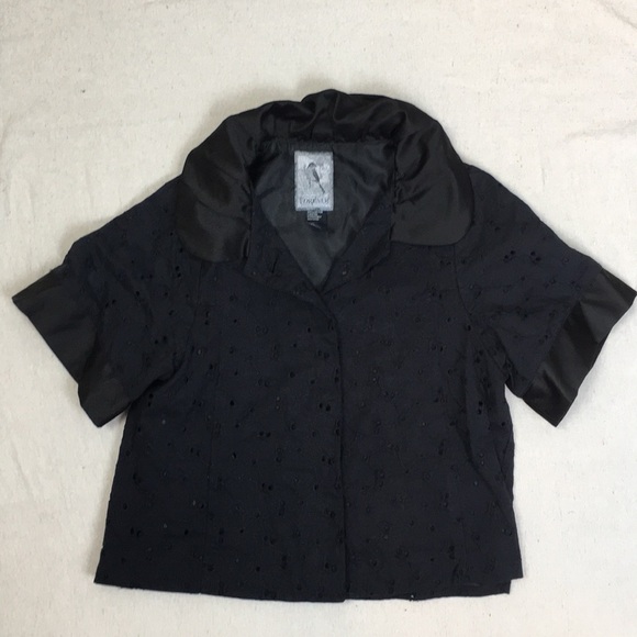 Navy Blue Eyelet Cropped Jacket with satin trim - Picture 1 of 8
